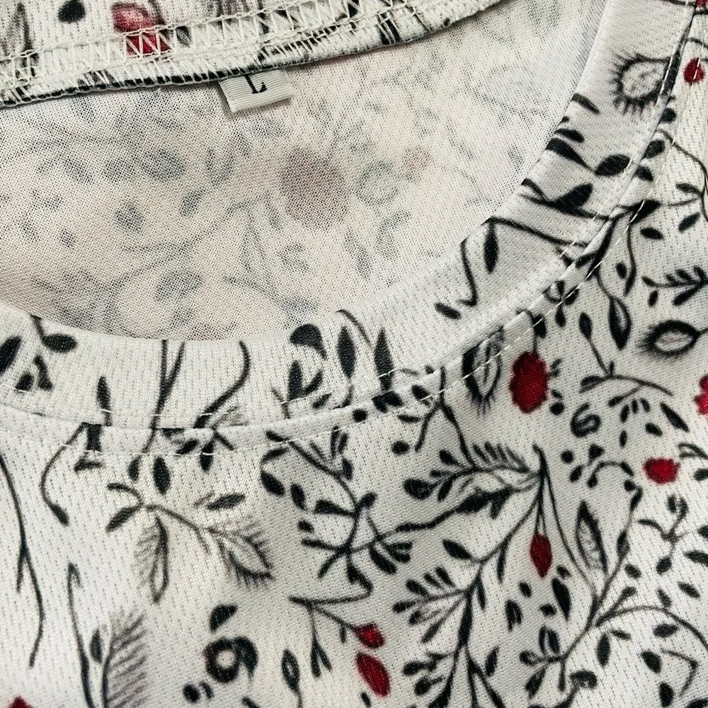 Floral Black and Red Patterned Long Sleeve Shirt - Picture 3 of 4